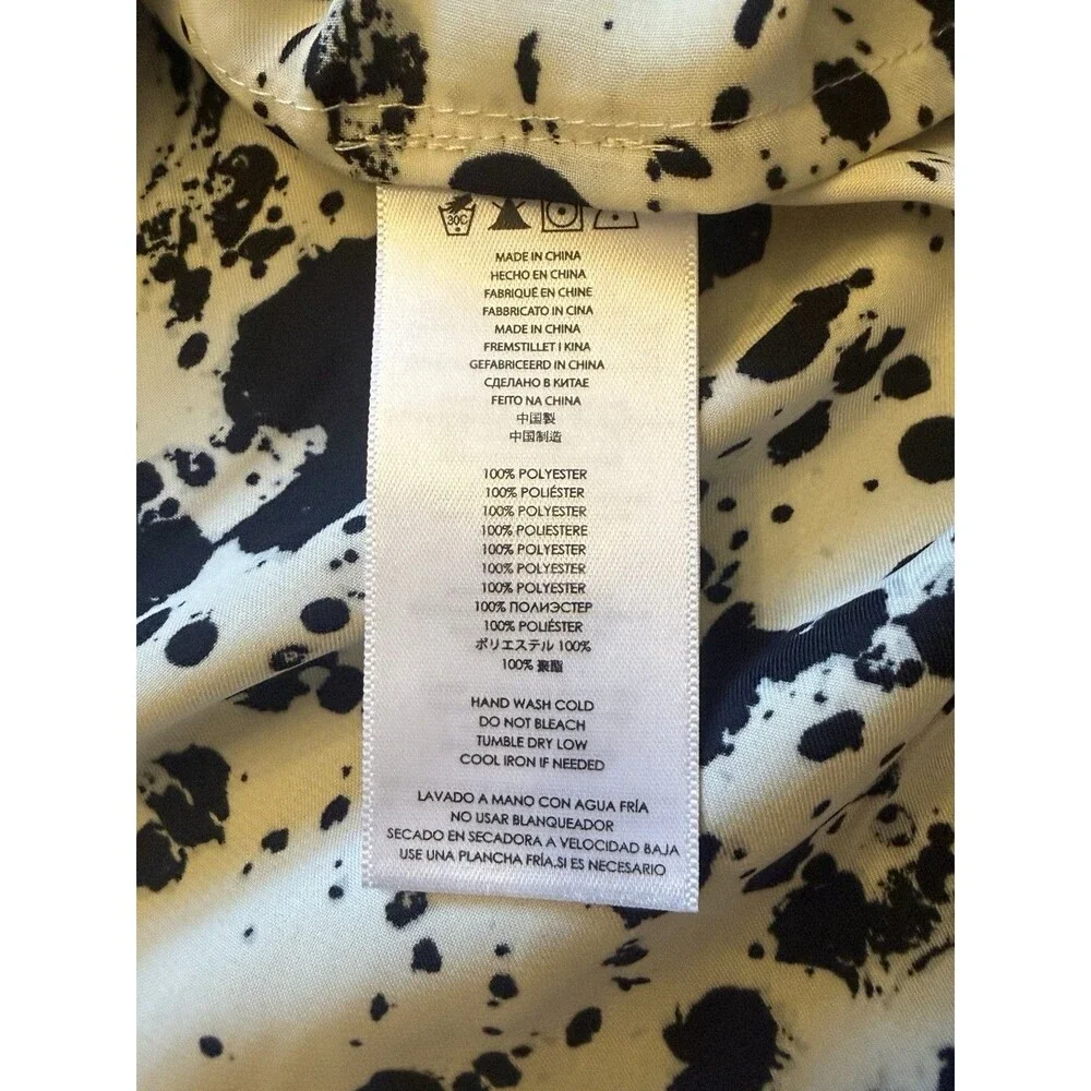 Michael Kors Womens XS White/Black Abstract Print Round Neck 3/4 Sleeve Blouse